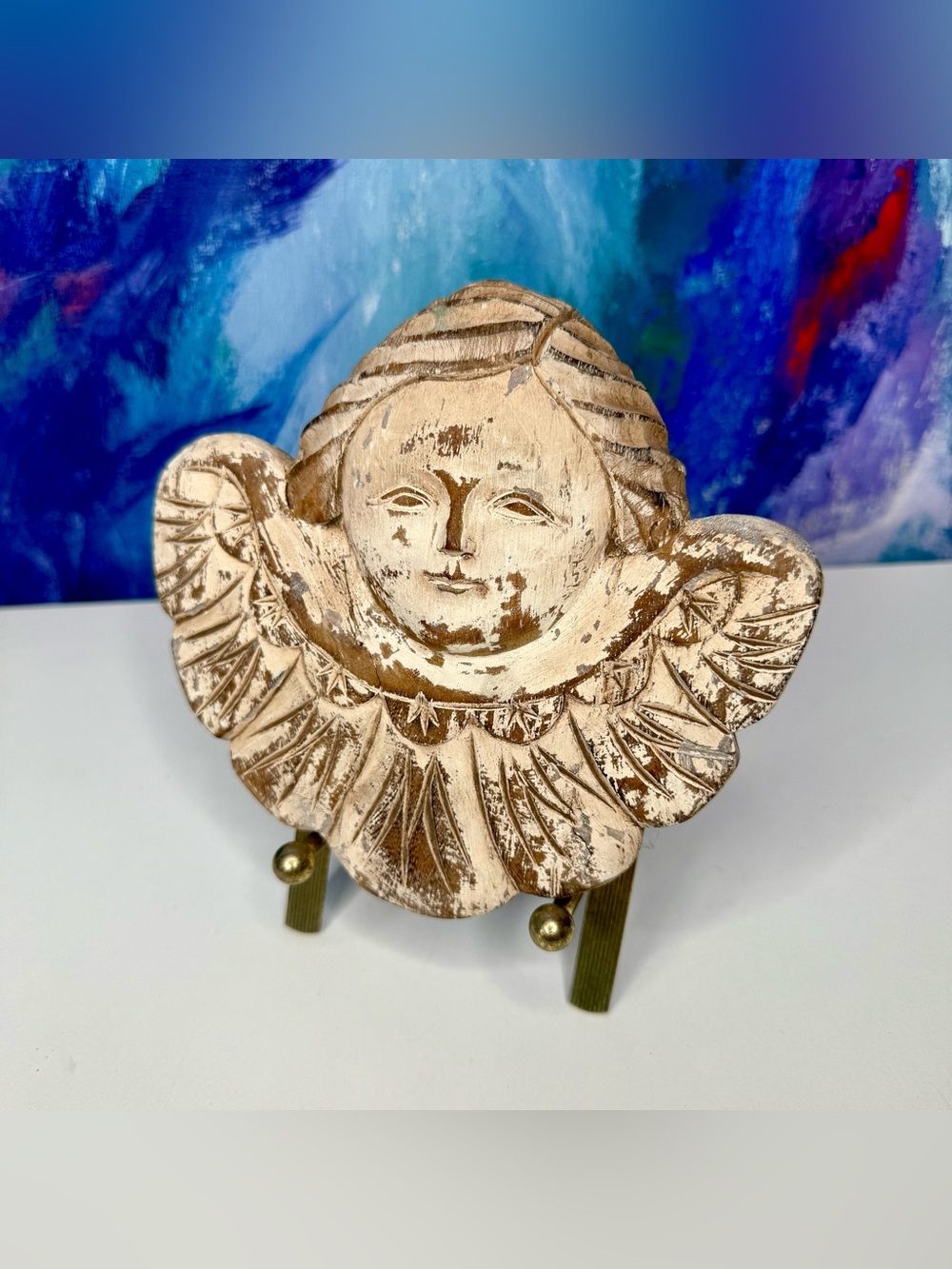 Wood Putti Angel with Wings Hand Carved Vintage Wall Hanging Art Italian Cherub